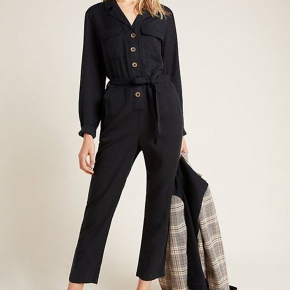 Black Anthropologie Sanctuary Button Down Belted Utility Jumpsuit (NWT)